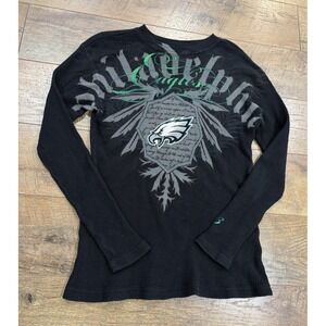 Philadelphia Eagles Grunge Affliction Style Thermal Long Sleeve Shirt Black Med